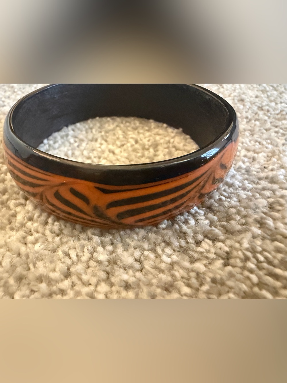Handcrafted Black and Orange Zebra-Pattern Decorative Bangle glassMurano